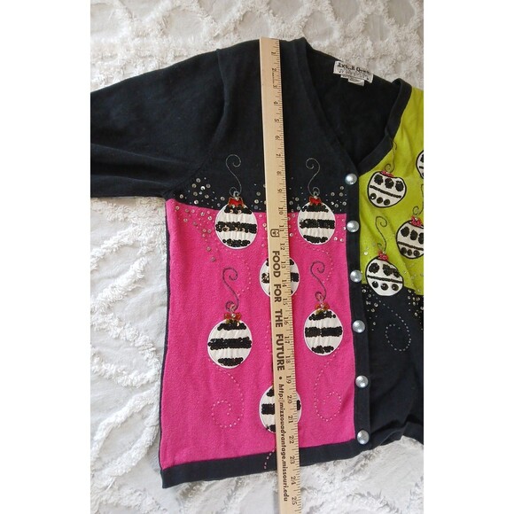 Jack B Quick Ugly Christmas Sweater Pink Black Green Ornaments Embroider... - Picture 10 of 14